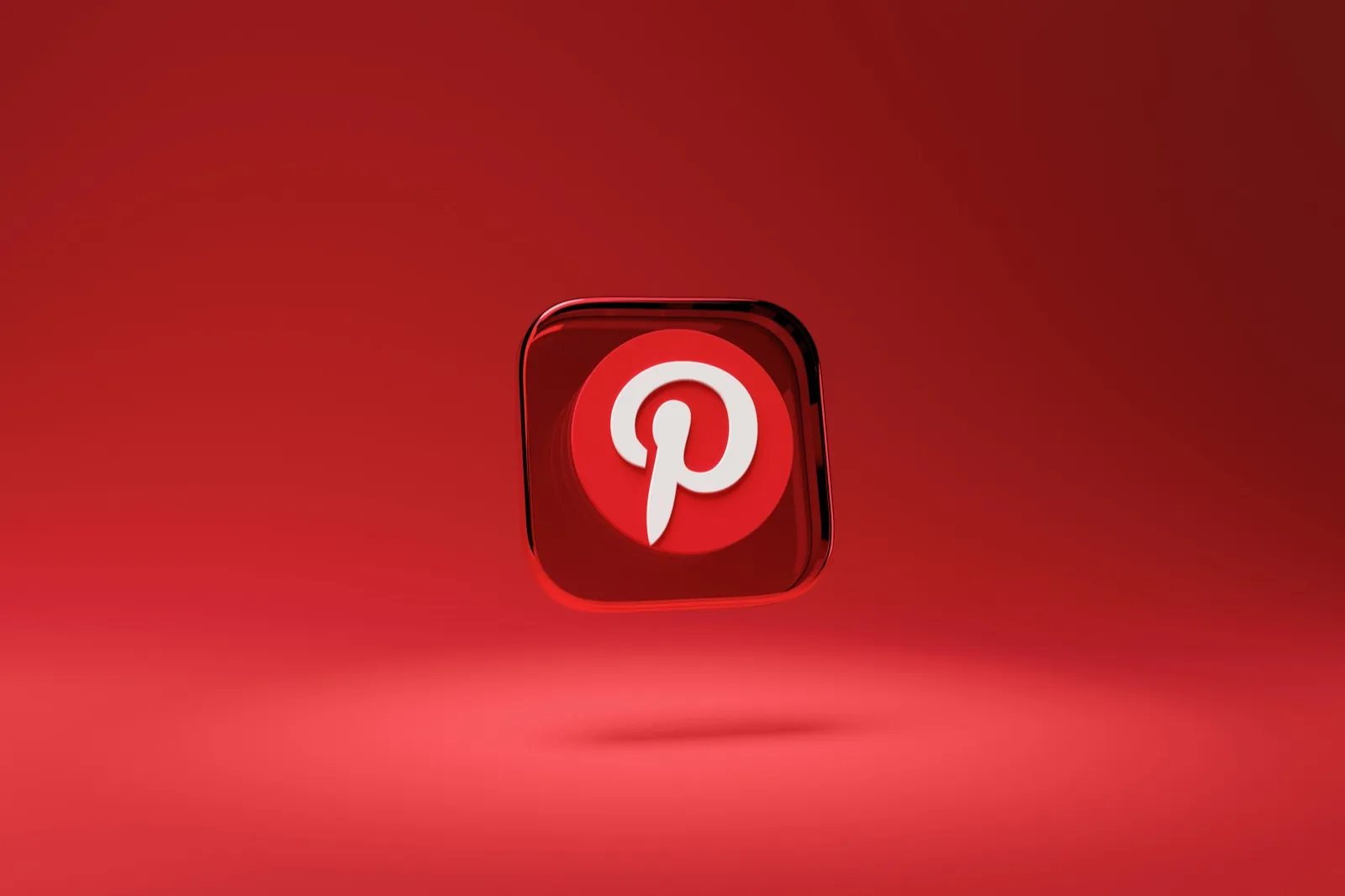 Pinterest logo icon on red background with shadow effect